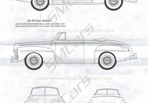 Ford Convertible (1947) - drawings (drawings) of the car